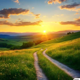 Tranquil Meadow Path at Sunset