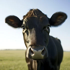 Close-Up of Black Cow on Farm