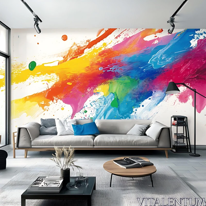 Modern Living Room with Abstract Wall Art AI Image