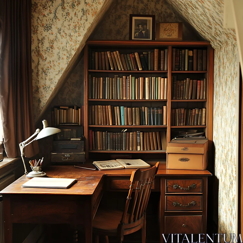 AI ART Vintage Home Study Room