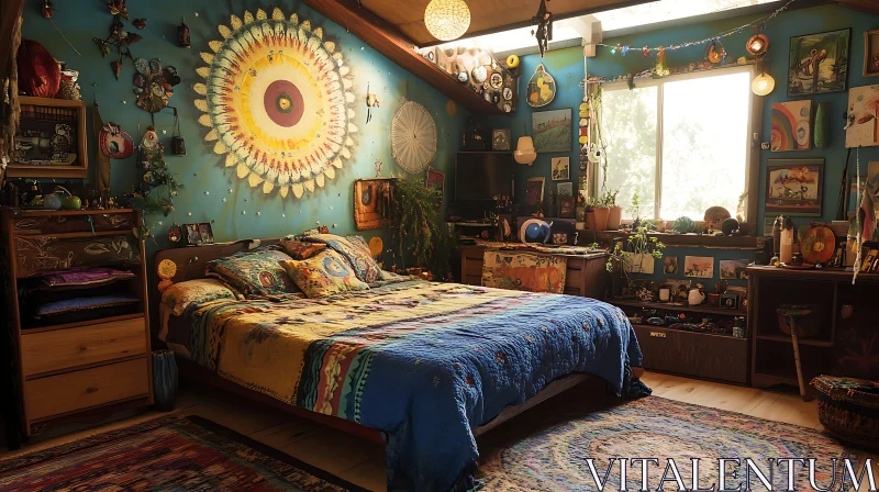 AI ART Eclectic Interior Design with Cozy Bed