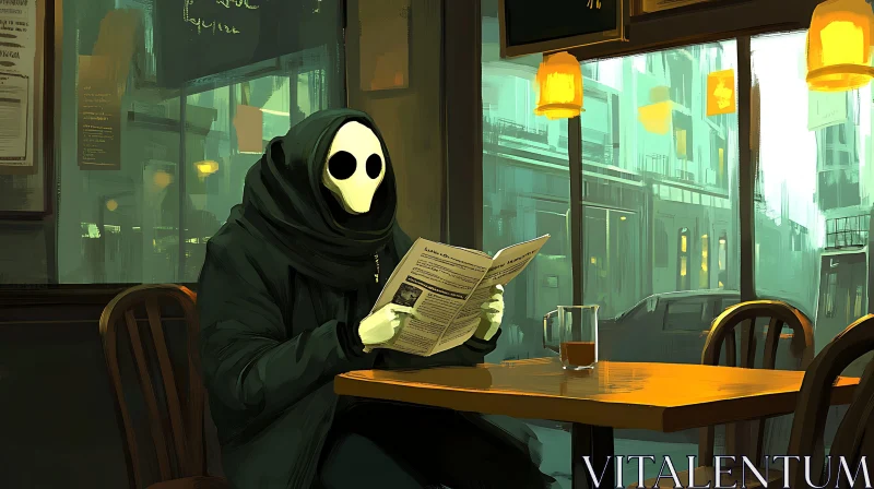 AI ART Cafe Reader with Skull Mask