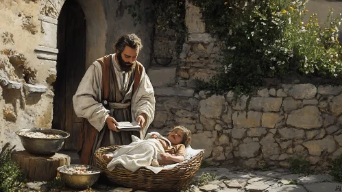 Man Reading to Resting Child