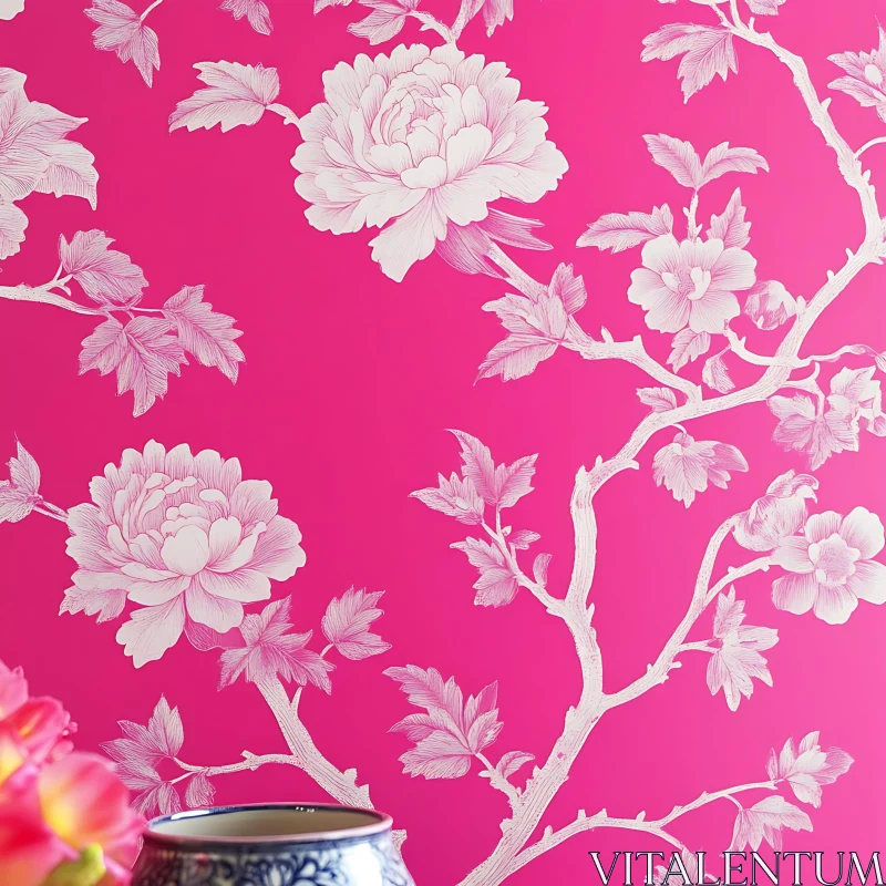 AI ART Pink Floral Wallpaper