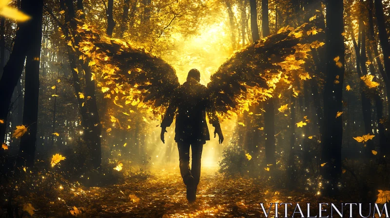 AI ART Winged Figure in Sunlit Woods