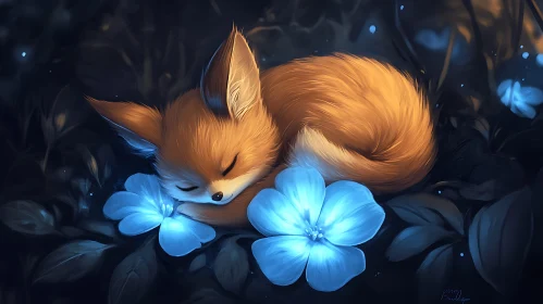 Restful Fox with Luminous Bloom