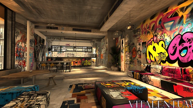 AI ART Modern Interior with Graffiti Art