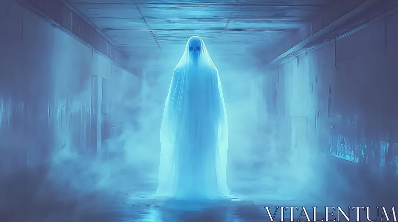 AI ART Mysterious Ghost in Blue Hallway