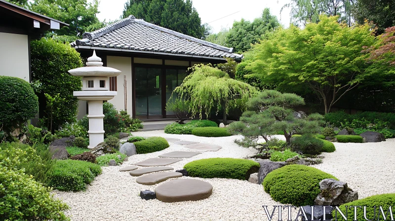 Zen Garden with Stone Path and Lantern AI Image