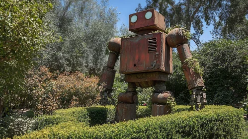 Rustic Robot Among Greenery Art