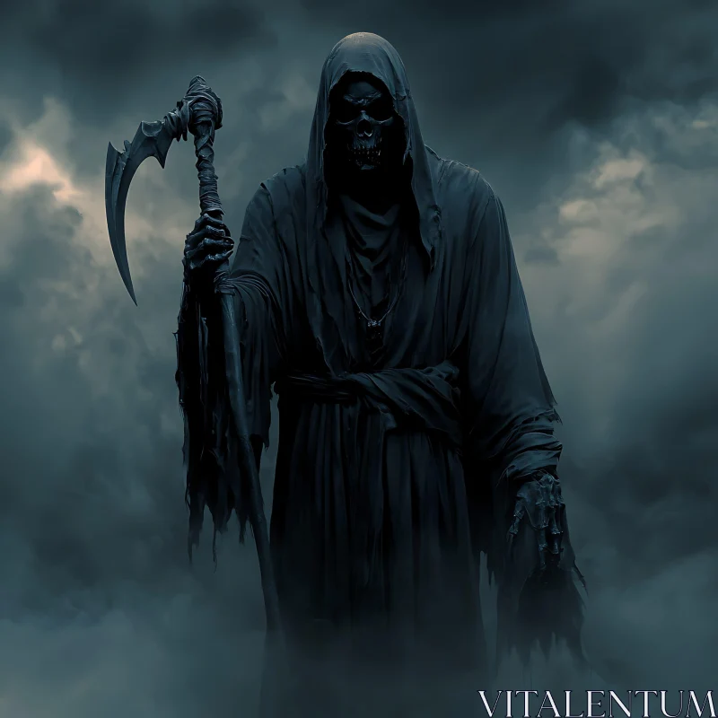 AI ART Hooded Death Figure in Dark Setting