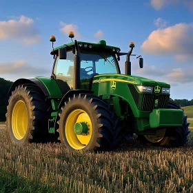 Green Tractor on Harvested Land