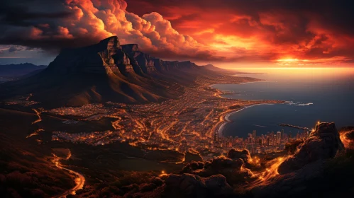 Fiery Storm Over City: A Captivating Digital Art