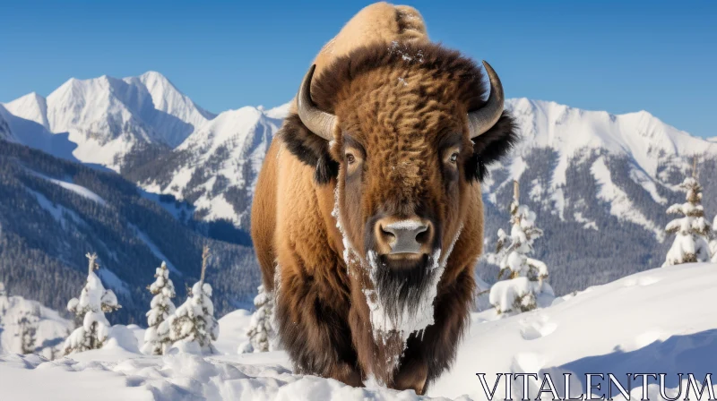 Iconic American Bison in Snowy Landscape Art AI Image