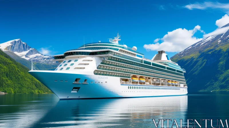 Luxurious Cruise Ship in Teal and Gold: A Captivating Scene AI Image