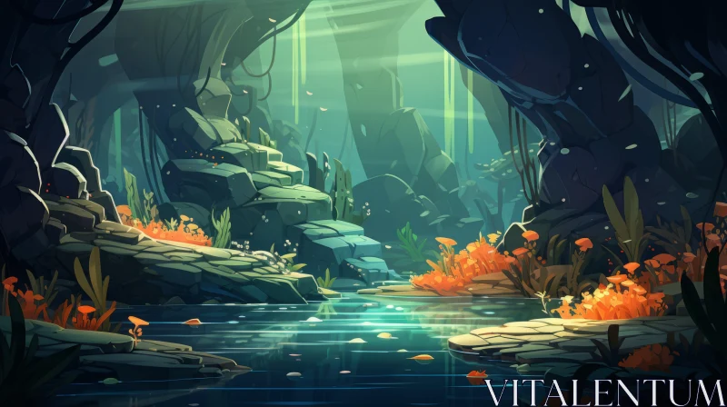 Mysterious Jungle - An Underwater Cartoon Landscape AI Image