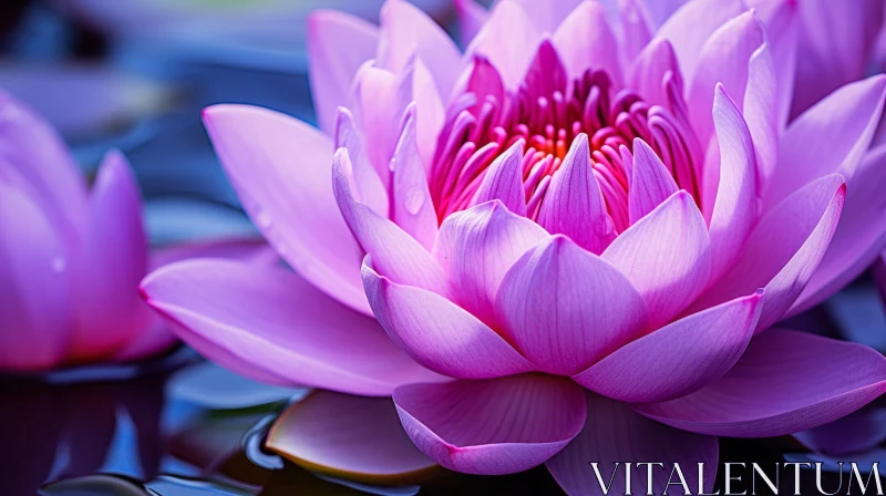 Pink Lotus Flowers in Tranquil Pond: A Serene Floral Display AI Image
