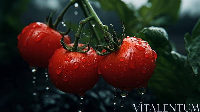 Tomatoes with Water Droplets: A Dark & Atmospheric Capture AI Image