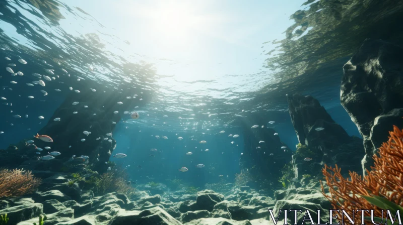 Underwater Marine Life Scene with Sunlit Lens Flare AI Image