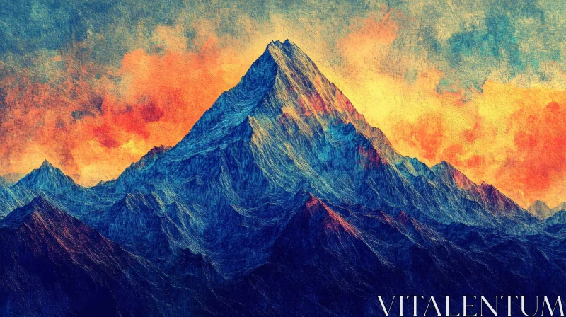 Abstract Mountain Sunset Art AI Image