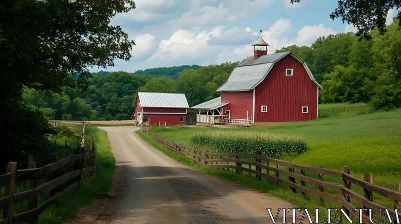 AI ART Rural Farm with Red Barn and Green Fields