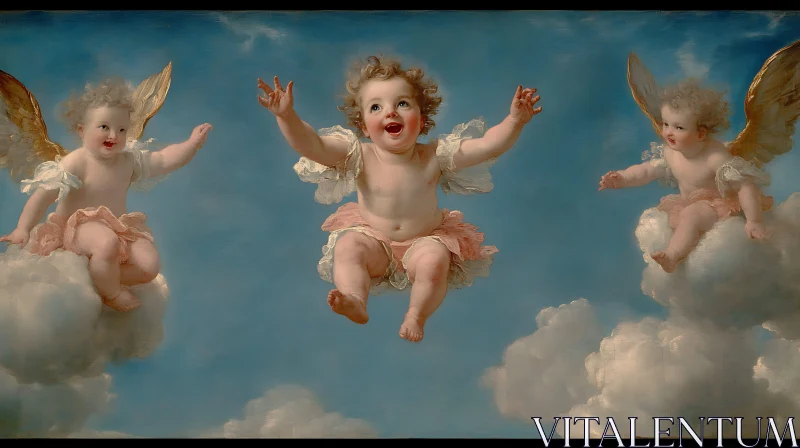 AI ART Cherubs Floating on Clouds Artwork