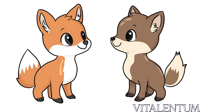 Cute Cartoon Foxes Digital Art AI Image