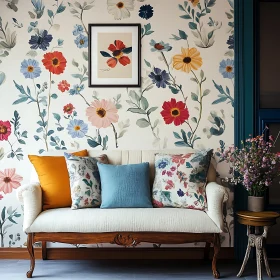 Comfortable Couch with Floral Wallpaper