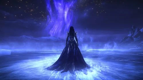 Mystical Woman under Aurora Borealis