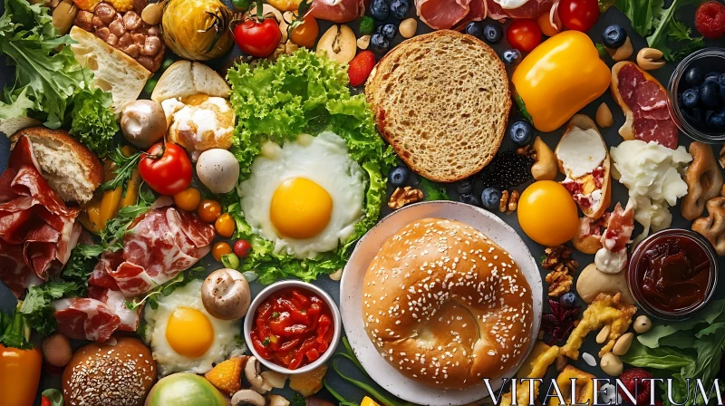 Breakfast Assortment with Fresh Vegetables and Fruits AI Image