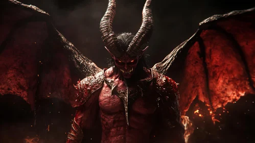 Crimson Demon with Horns and Wings