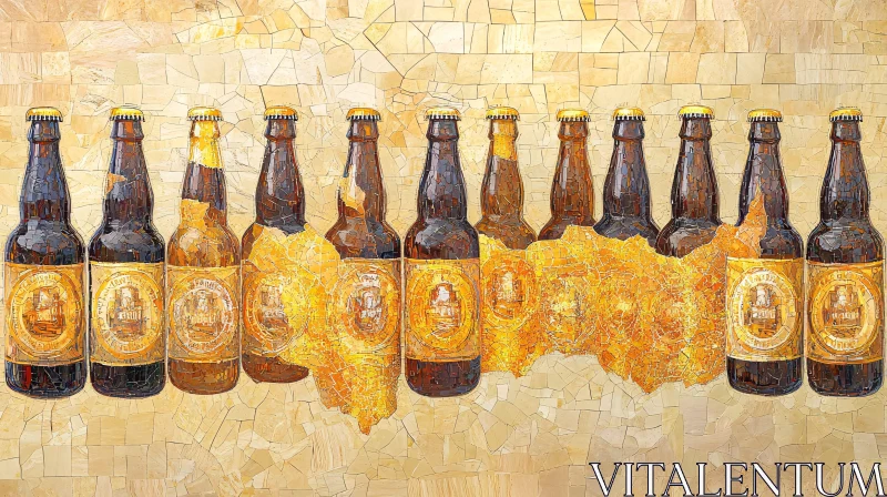 AI ART Golden Brew: Mosaic Style Beer Bottles