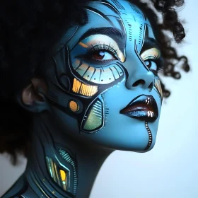 Artistic Blue Cyborg Makeup