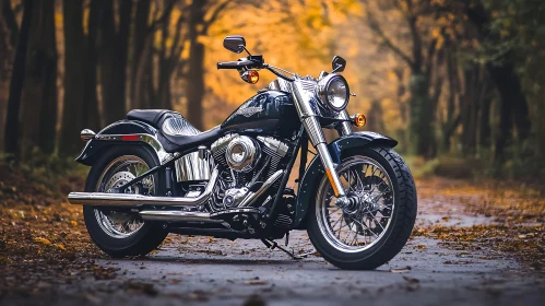 Classic Motorcycle on Autumn Road