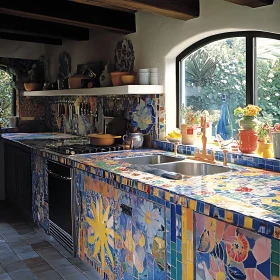 Colorful Kitchen with Mosaic Countertop