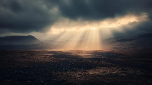 Rays of Sunlight in a Mountainous Landscape