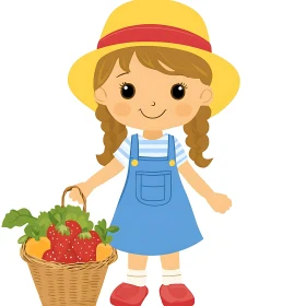 Cartoon Girl with Fresh Harvest