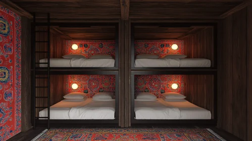 Comfortable Bunk Beds with Red Textiles