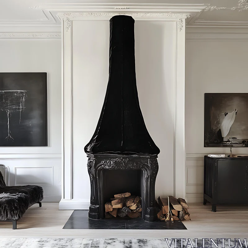 AI ART Monochrome Interior with Striking Fireplace