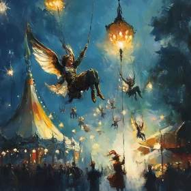 Winged Performers Under Lantern Light