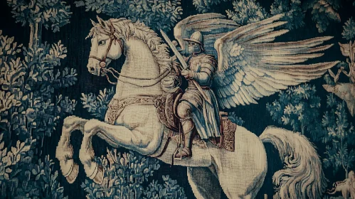 Winged Steed and Armored Rider Tapestry