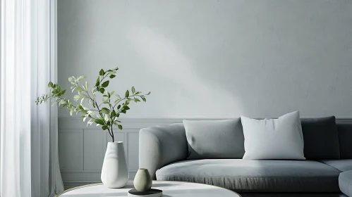 Modern Living Room with Green Foliage