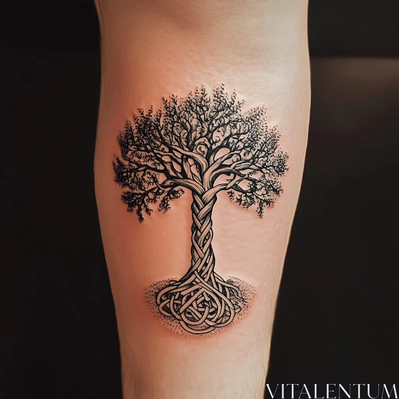 Detailed Tree Tattoo with Celtic Roots AI Image