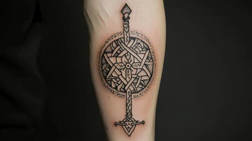 Detailed Geometric Sword Tattoo