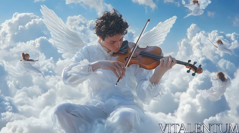 Heavenly Music: Angels in the Clouds AI Image