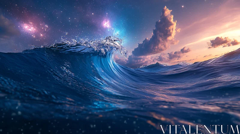 AI ART Enchanted Ocean Wave Under Night Sky