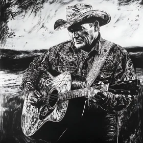 Black and White Cowboy Musician