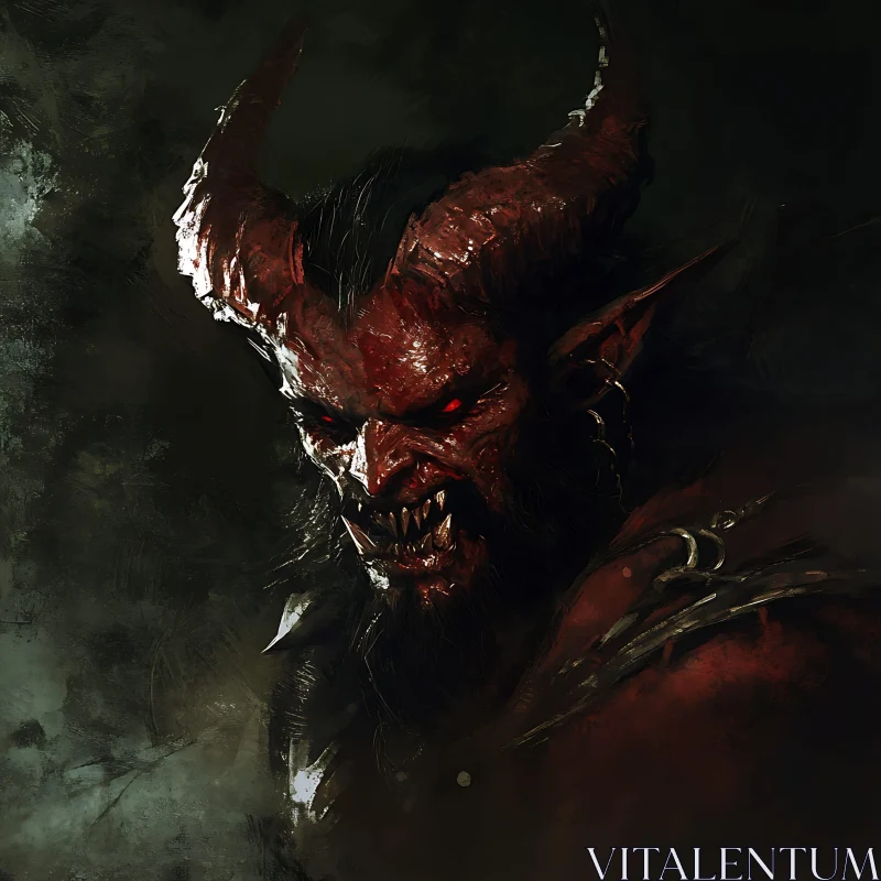 AI ART Crimson Demon with Horns and Red Eyes