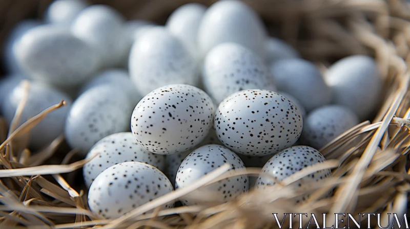 Close-Up View of Nestled White Eggs in Nature AI Image