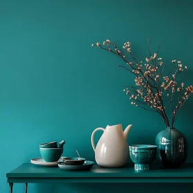 Minimalist Teal Still Life Composition